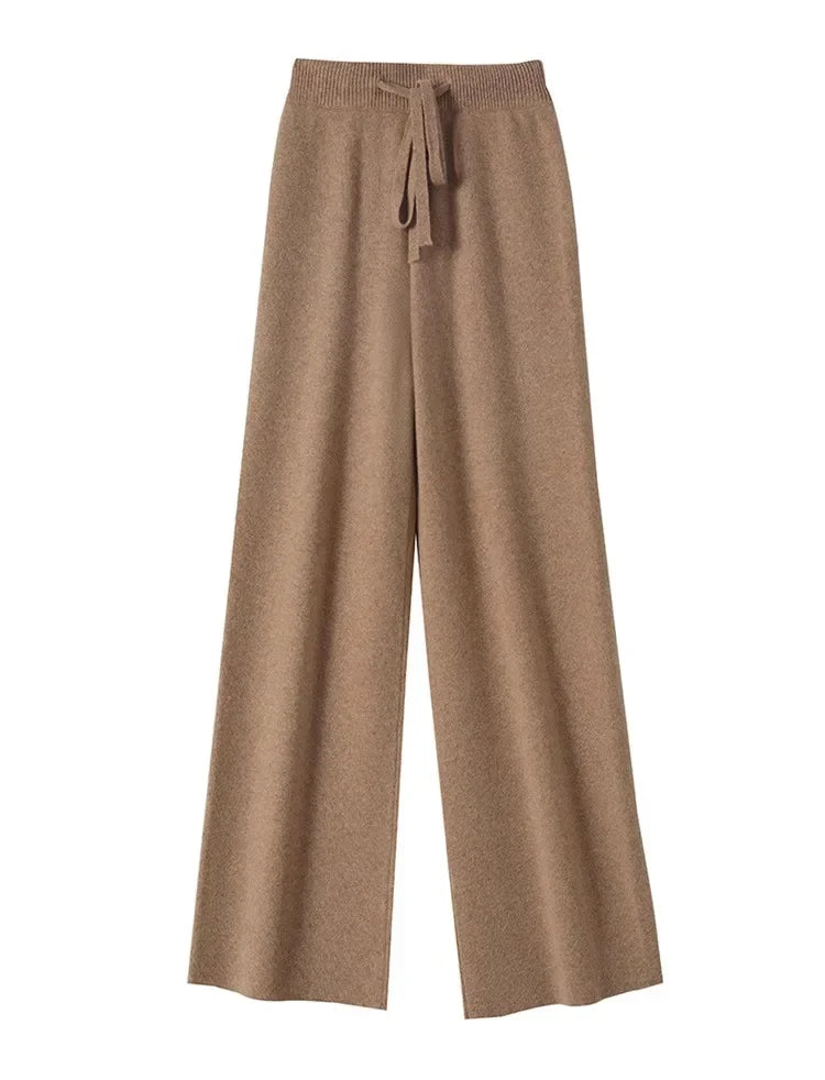 Wool Knitted Wide-Leg Pants for Women Loose Leisure All-Matching Soft Glutinous Thickened Straight Long Pants for Outer Wear
