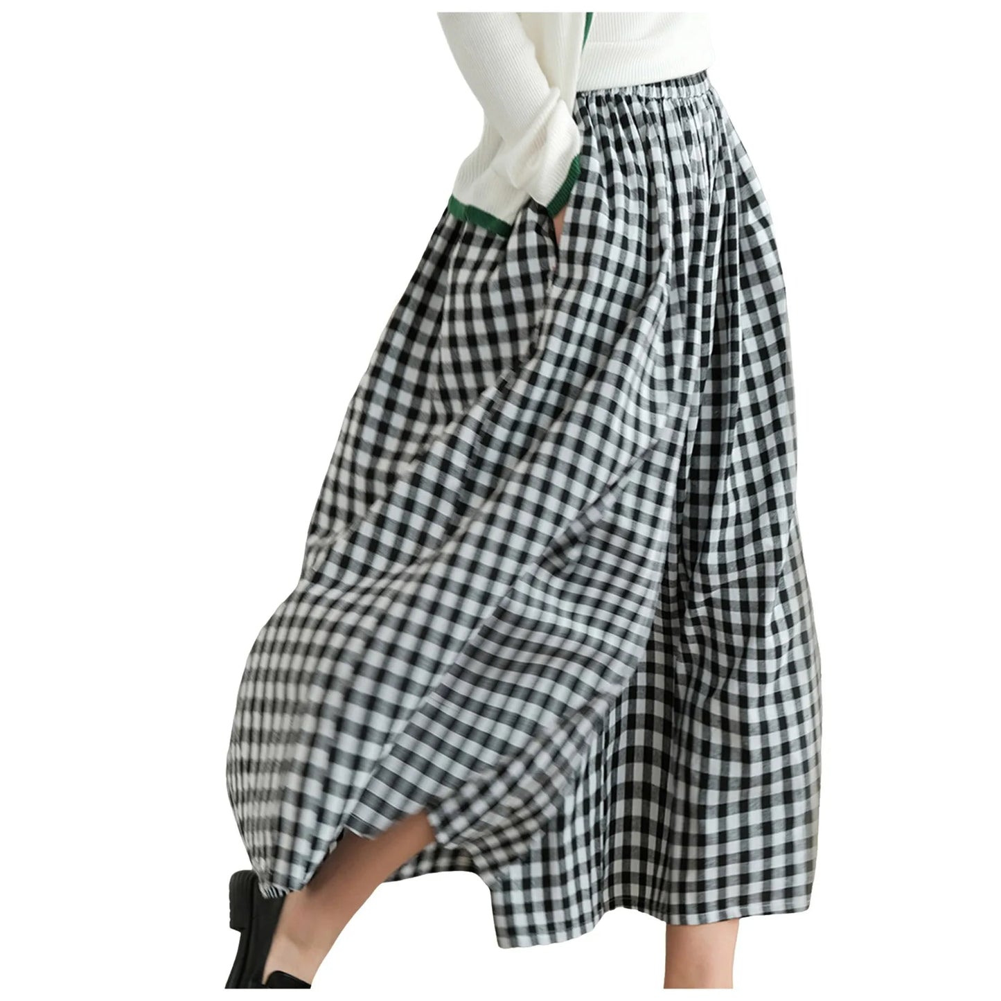 Checkered Culotte High-Waist Pleated Pants