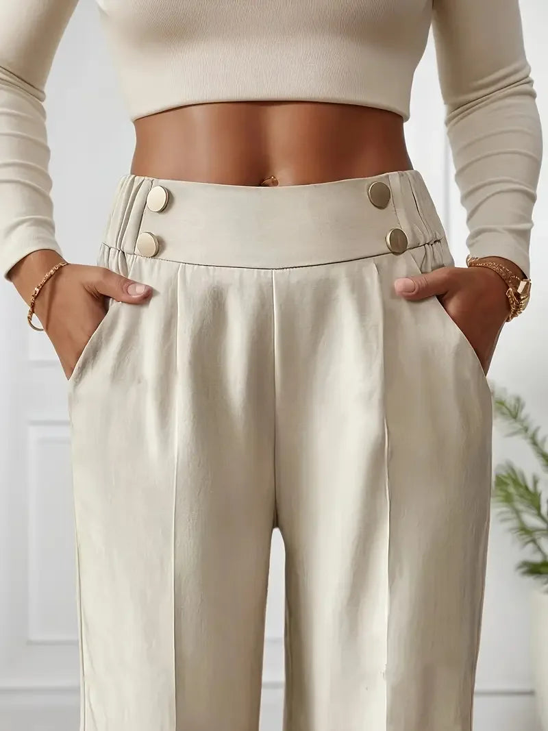 Women's High Waist Wide Leg Pants - 2025 New Flowy Floor-Length Trousers, Minimalist Straight Fit Lounge Pants with Elastic Wais