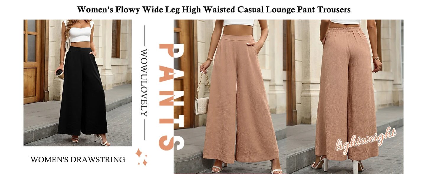 Women's High-Waist Wide Leg Palazzo Pants Casual Lounge Pants