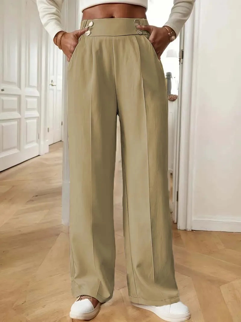 Women's High Waist Wide Leg Pants - 2025 New Flowy Floor-Length Trousers, Minimalist Straight Fit Lounge Pants with Elastic Wais