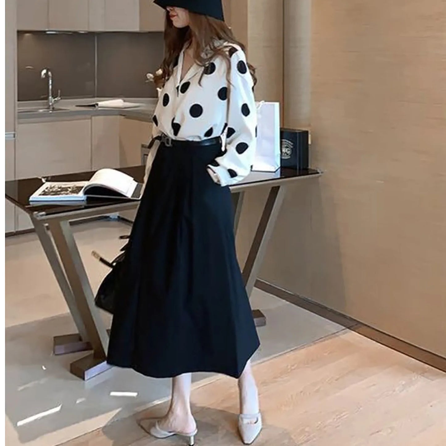 Elegant Polka Dot Print Chiffon Blouse