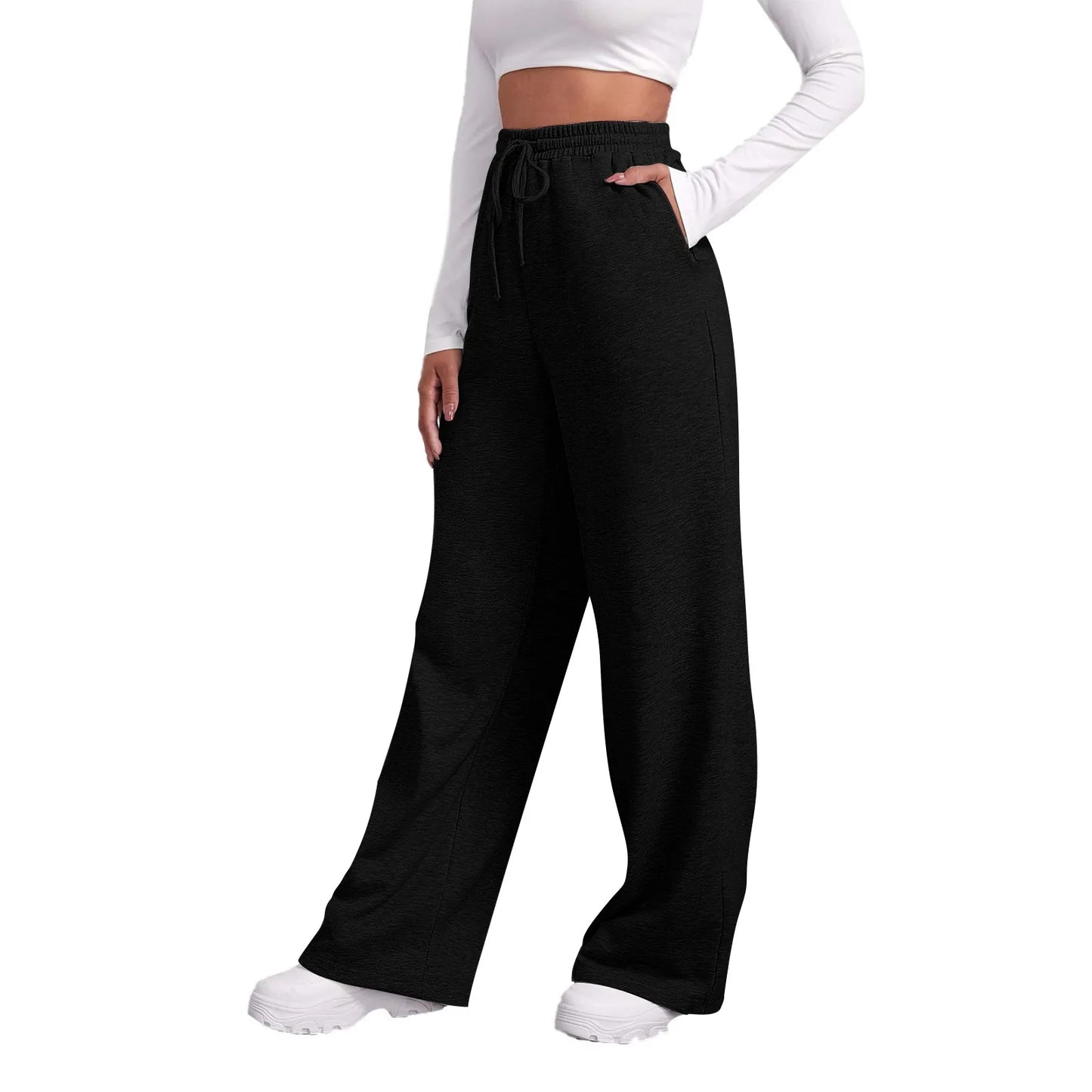 Wide Leg Pants For Women’s Fleece Lined Sweatpants Straight Pants Bottom All-Math Plain Fitness Joggers Pants Travel Basic