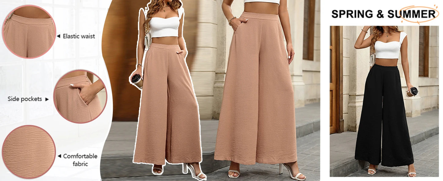 Women's High-Waist Wide Leg Palazzo Pants Casual Lounge Pants