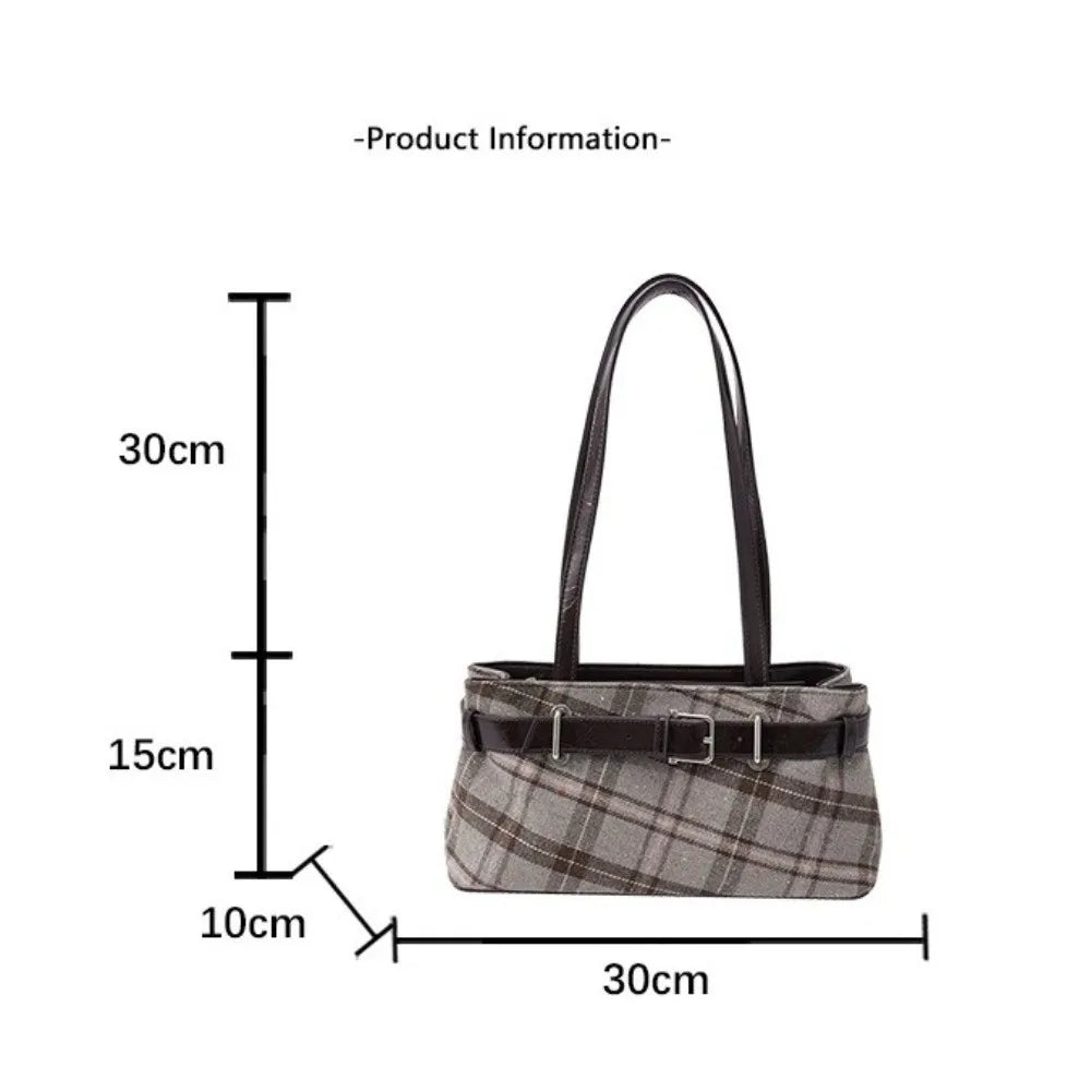 New Handbag Boho Shoulder Bag Bell Pendant Lightweight Tote Bag Plaid Underarm Bag Women Soft PU Checked Tote Cloth Shopping Bag