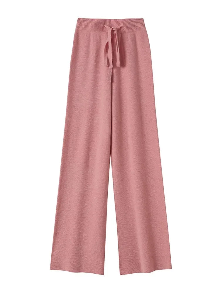 Wool Knitted Wide-Leg Pants for Women Loose Leisure All-Matching Soft Glutinous Thickened Straight Long Pants for Outer Wear