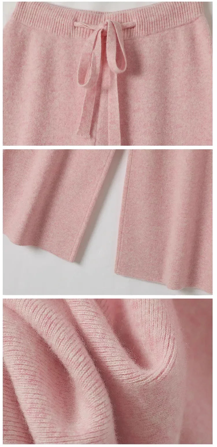 Wool Knitted Wide-Leg Pants for Women Loose Leisure All-Matching Soft Glutinous Thickened Straight Long Pants for Outer Wear