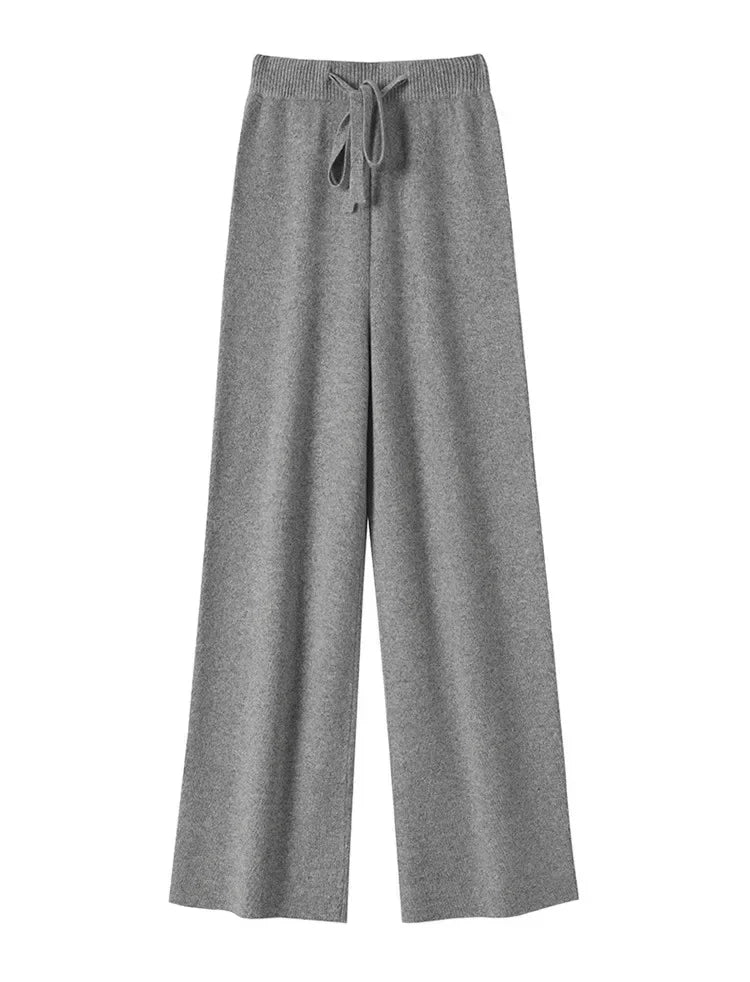 Wool Knitted Wide-Leg Pants for Women Loose Leisure All-Matching Soft Glutinous Thickened Straight Long Pants for Outer Wear