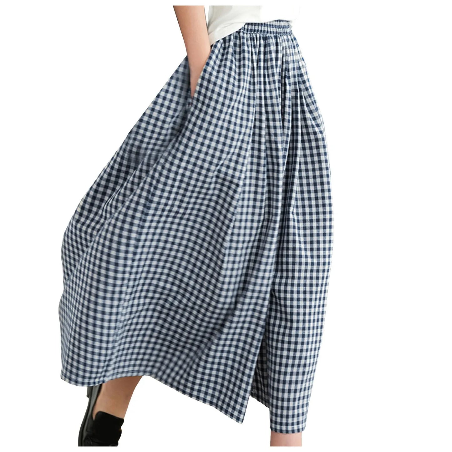 Checkered Culotte High-Waist Pleated Pants