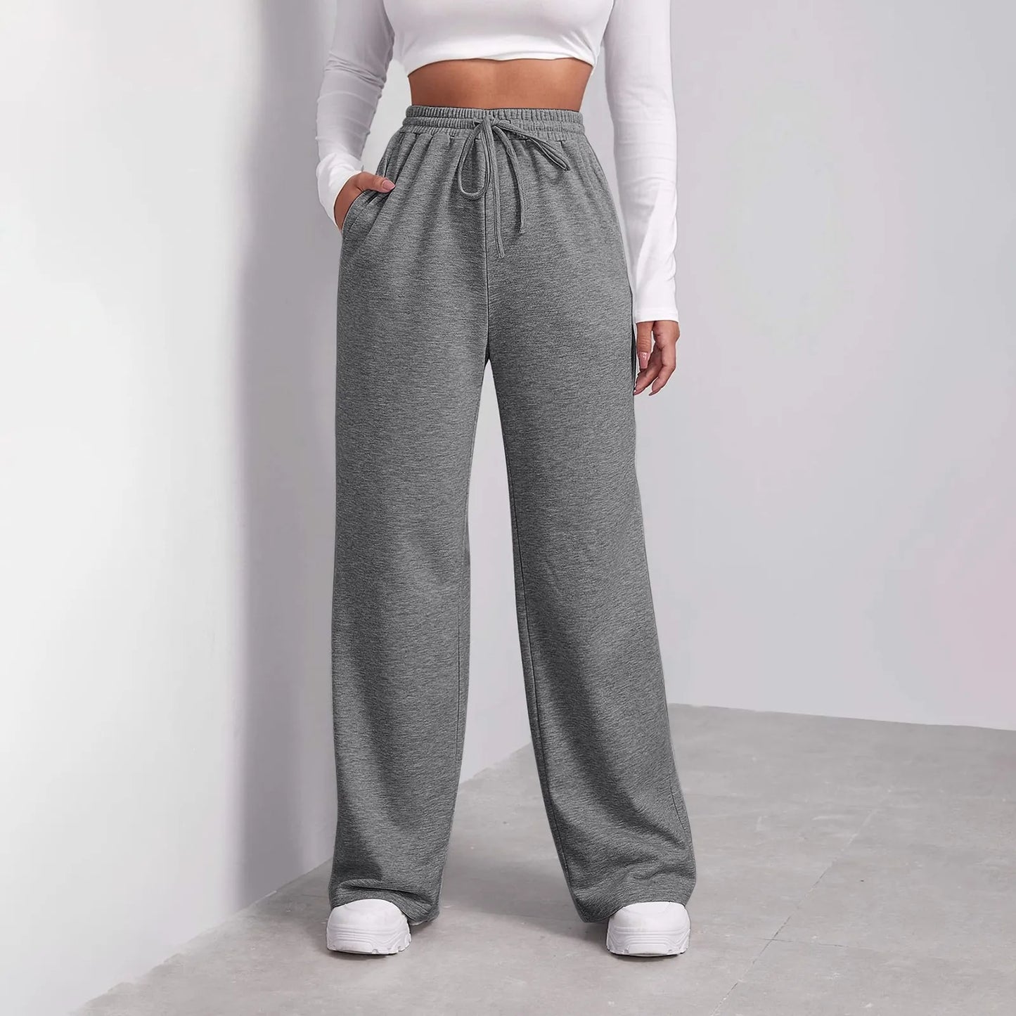 Wide Leg Pants For Women’s Fleece Lined Sweatpants Straight Pants Bottom All-Math Plain Fitness Joggers Pants Travel Basic