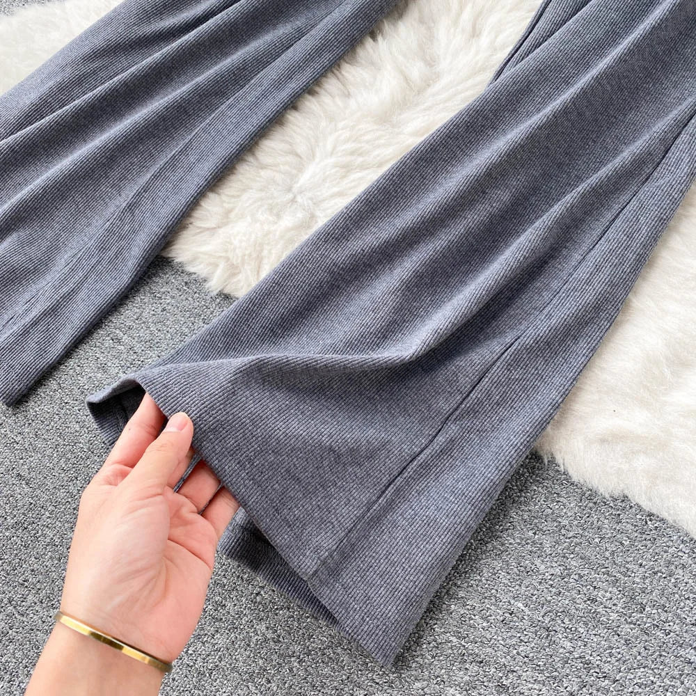 Women Long Pants Solid Fashion Spring Autumn High Elastic Waist Wide Leg Trousers Casual Sportswear Fitness Pants Trousers