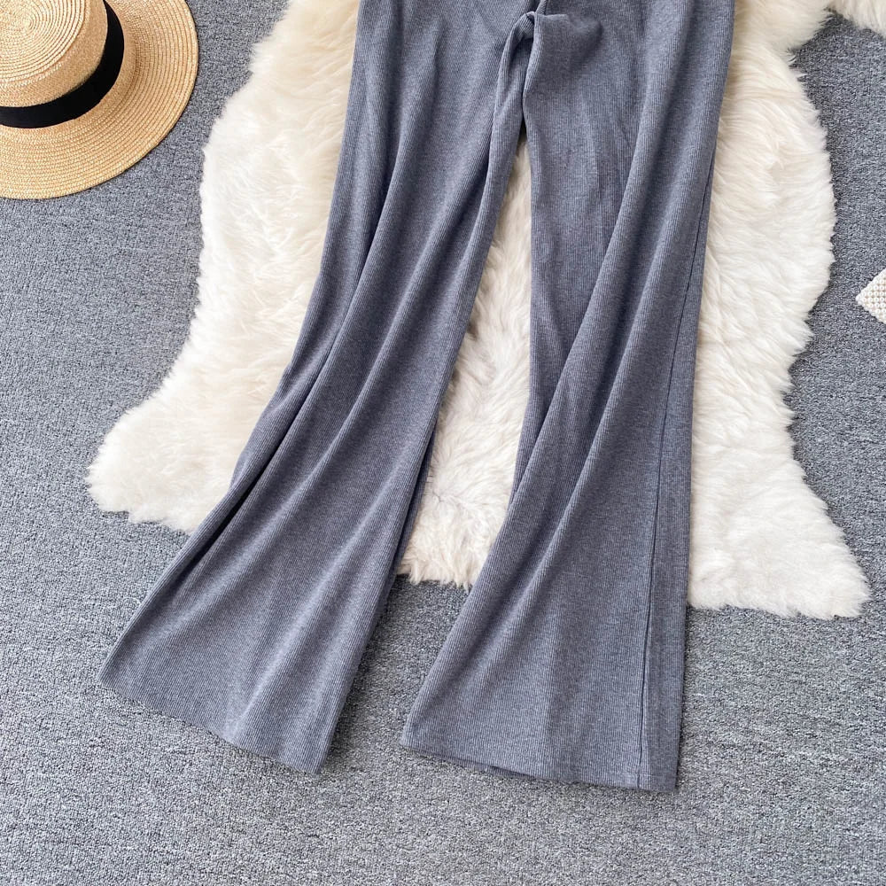 Women Long Pants Solid Fashion Spring Autumn High Elastic Waist Wide Leg Trousers Casual Sportswear Fitness Pants Trousers