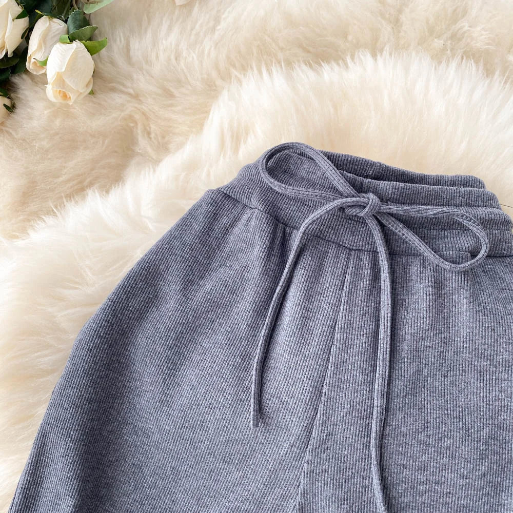 Women Long Pants Solid Fashion Spring Autumn High Elastic Waist Wide Leg Trousers Casual Sportswear Fitness Pants Trousers