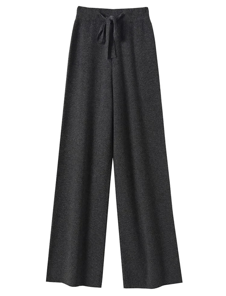 Wool Knitted Wide-Leg Pants for Women Loose Leisure All-Matching Soft Glutinous Thickened Straight Long Pants for Outer Wear