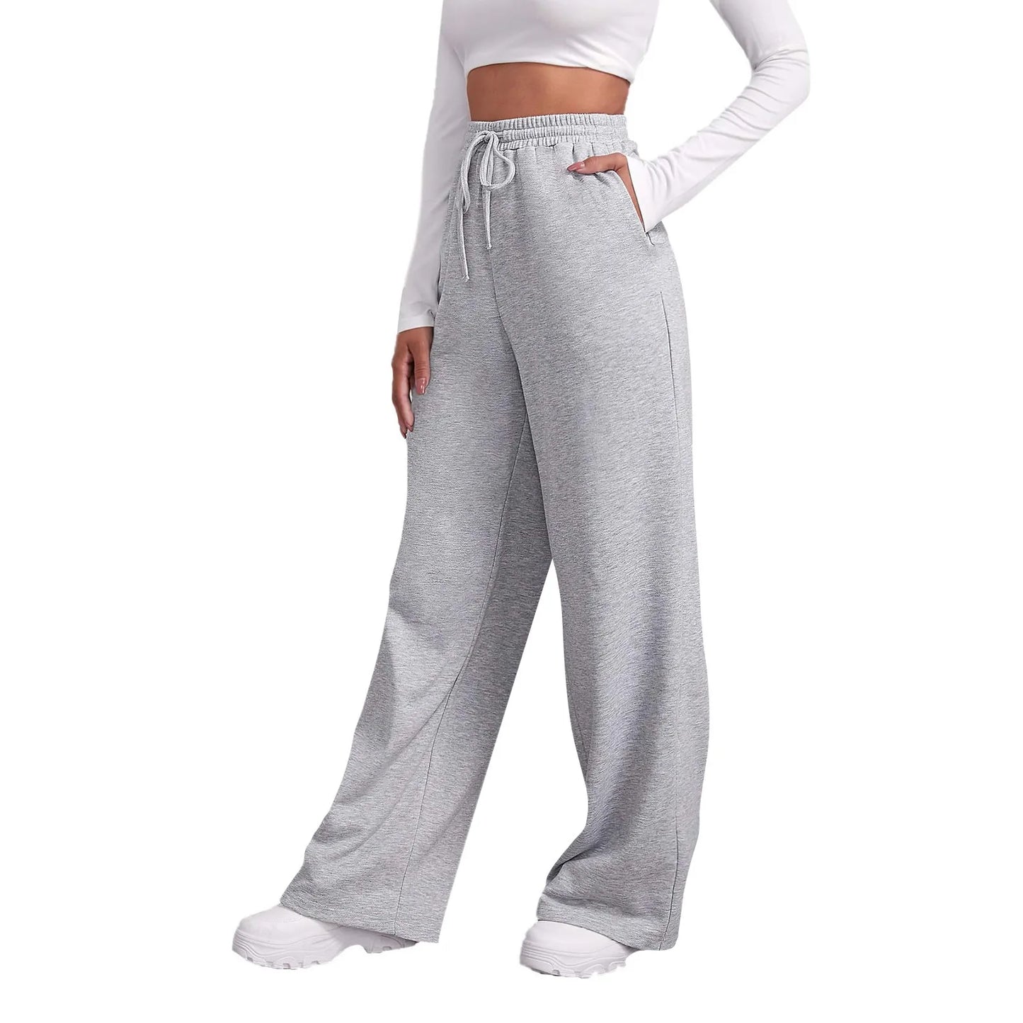 Wide Leg Pants For Women’s Fleece Lined Sweatpants Straight Pants Bottom All-Math Plain Fitness Joggers Pants Travel Basic
