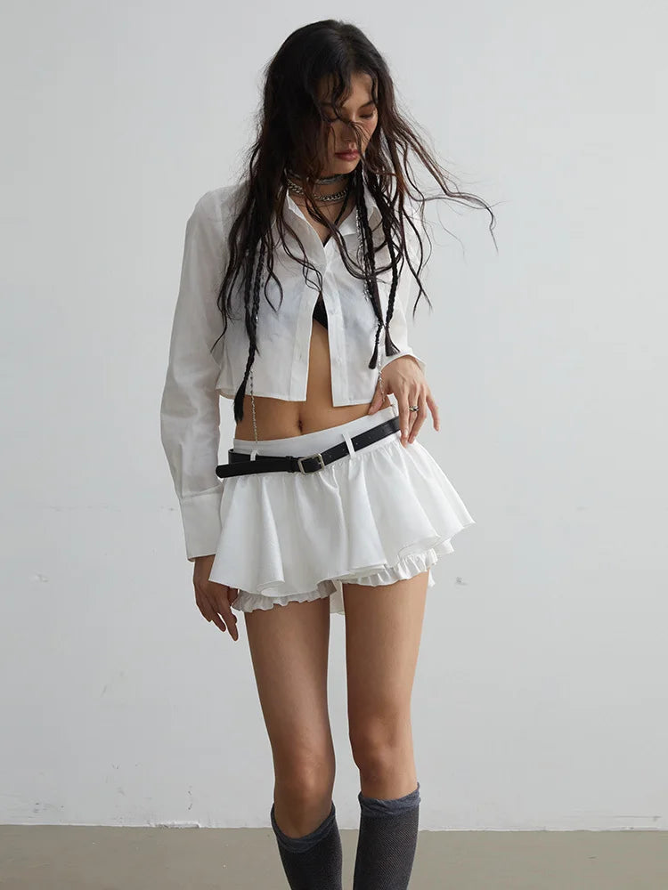 Elegant Ruffled and Spliced Mini Half-Skirt