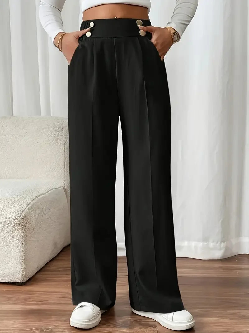 Women's High Waist Wide Leg Pants - 2025 New Flowy Floor-Length Trousers, Minimalist Straight Fit Lounge Pants with Elastic Wais