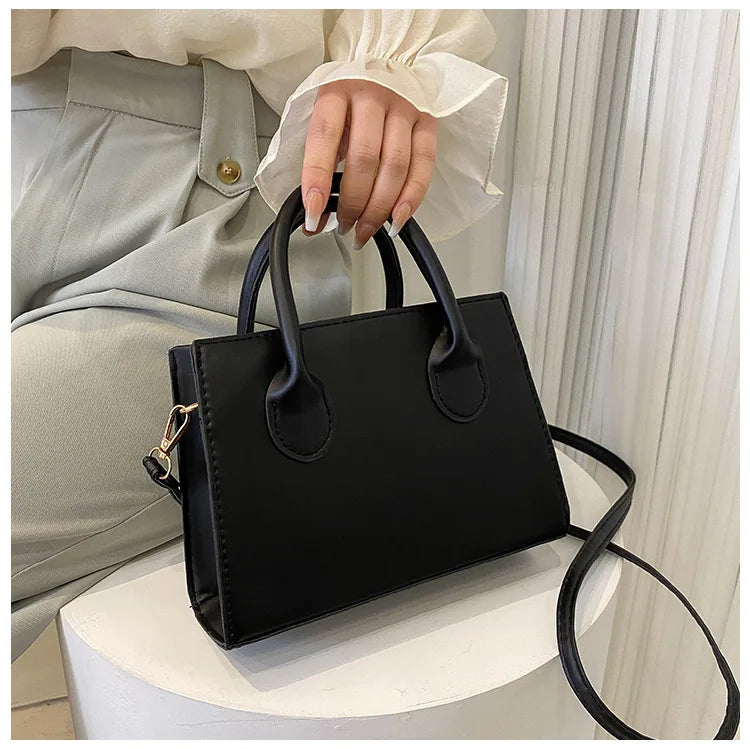 Elegant Black Handbag with Dual Handles, Chic Crossbody Bag, Retro Stylish Tote Small Bag for Women Girls Daily Use, Work, Party
