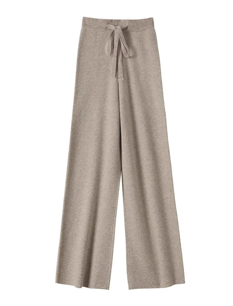 Wool Knitted Wide-Leg Pants for Women Loose Leisure All-Matching Soft Glutinous Thickened Straight Long Pants for Outer Wear
