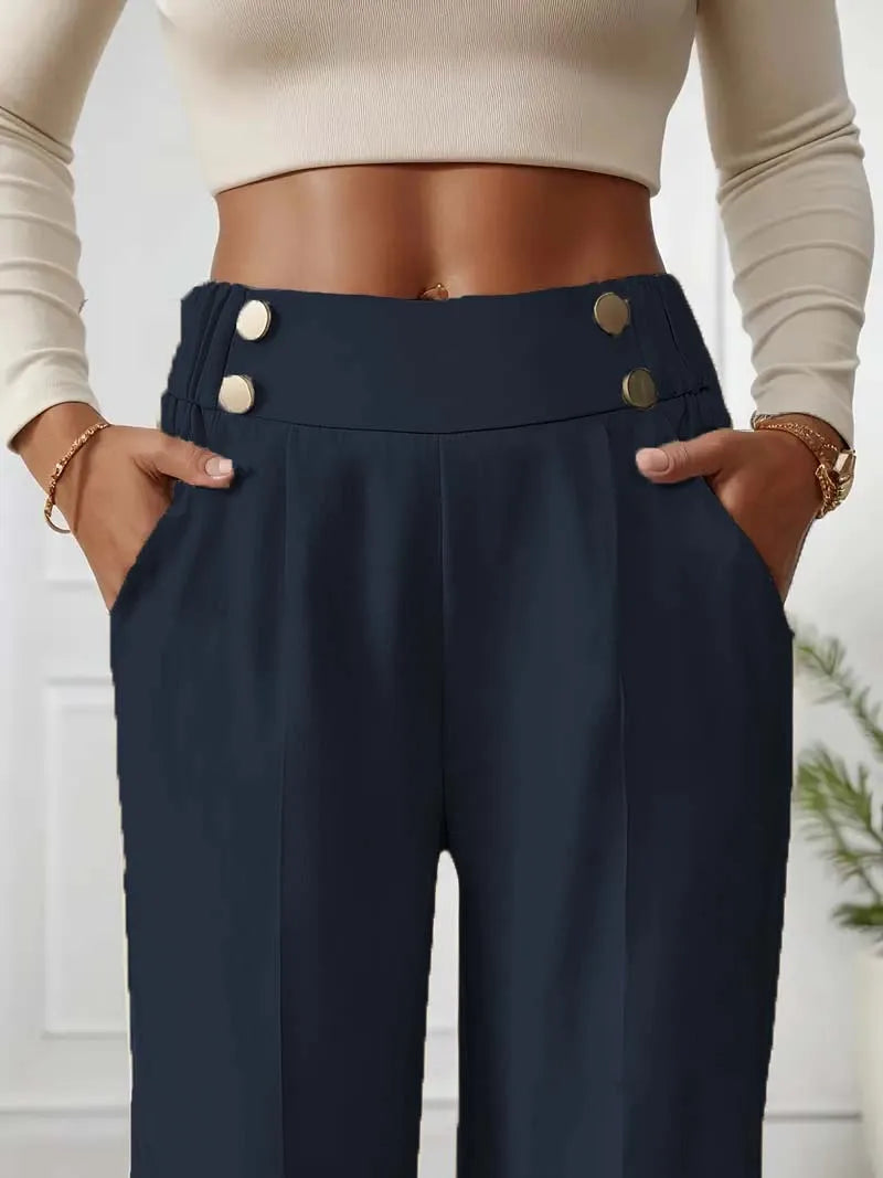 Women's High Waist Wide Leg Pants - 2025 New Flowy Floor-Length Trousers, Minimalist Straight Fit Lounge Pants with Elastic Wais