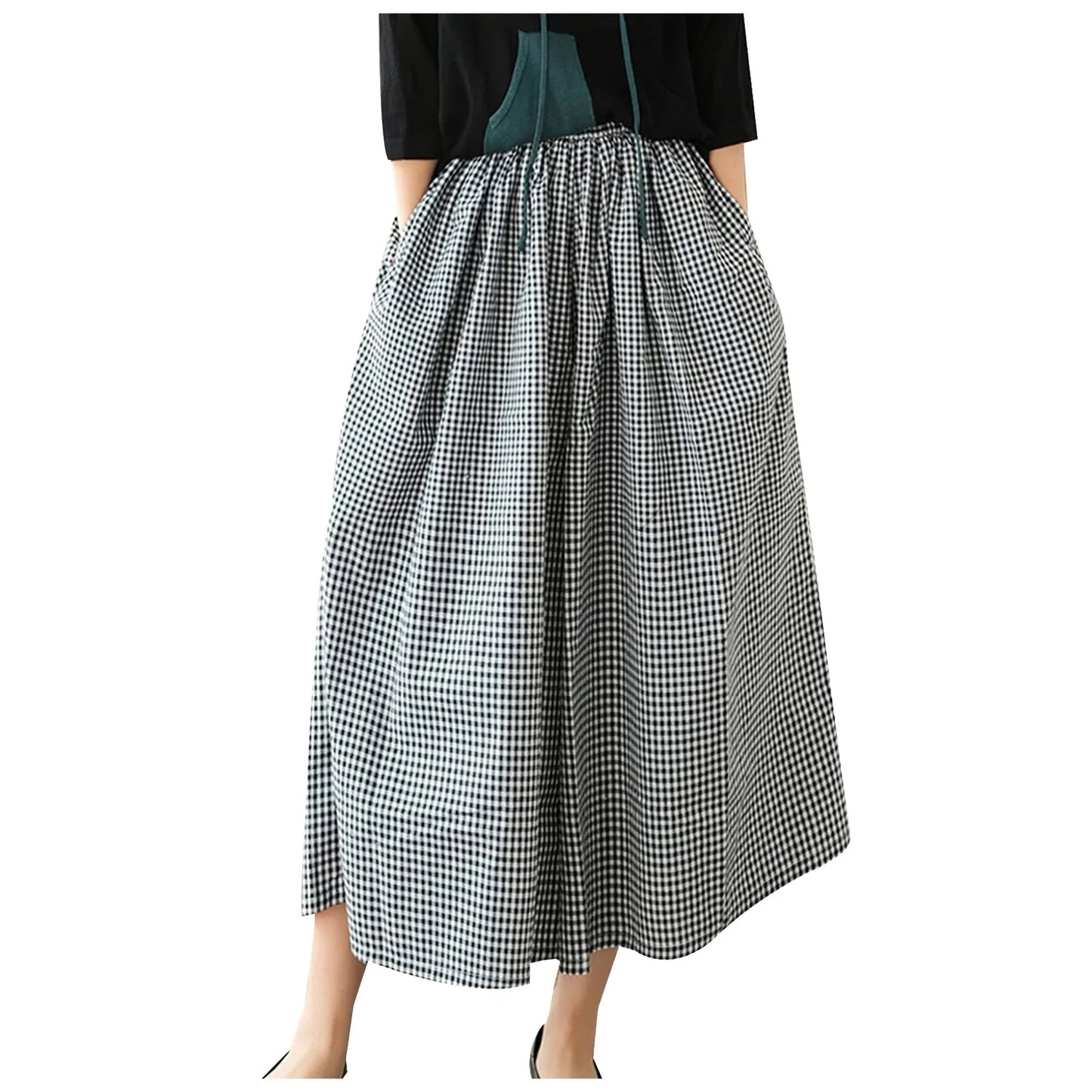 Checkered Culotte High-Waist Pleated Pants