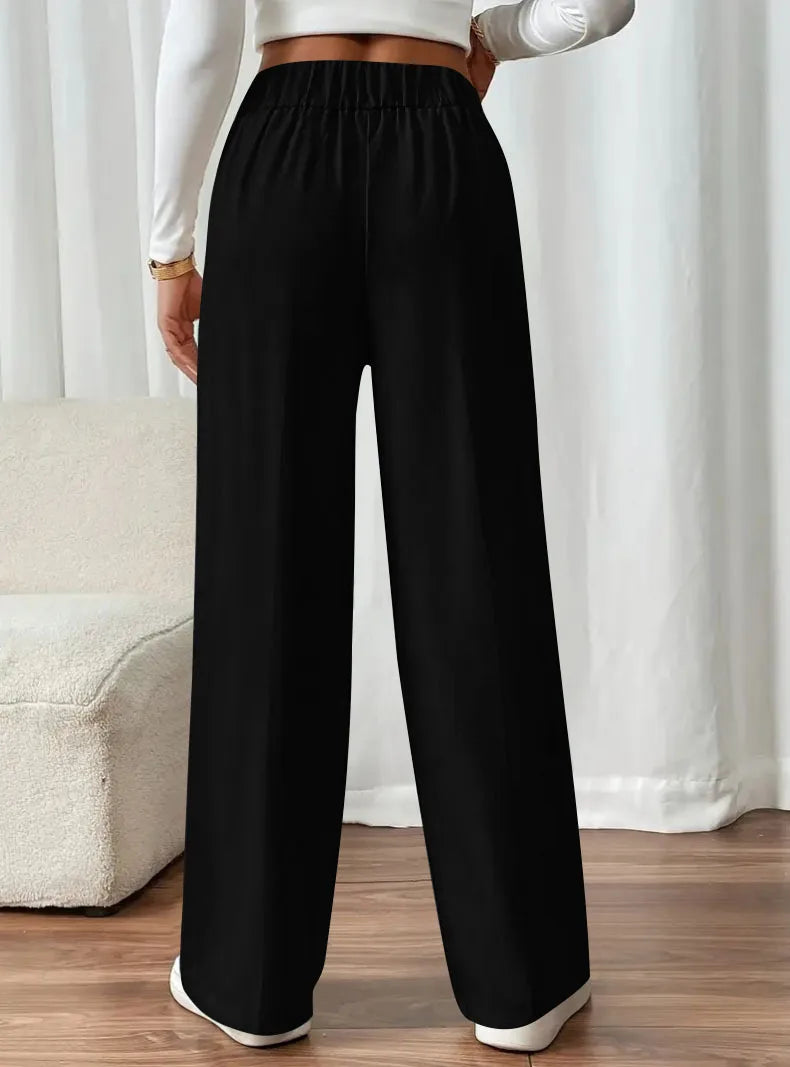 New European and American women's high-waist casual pants for women's comfortable loose draping straight-leg pants solid color p