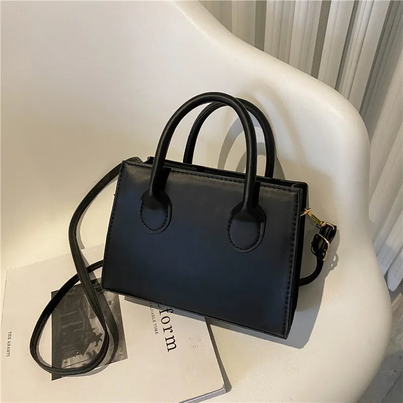 Elegant Black Handbag with Dual Handles, Chic Crossbody Bag, Retro Stylish Tote Small Bag for Women Girls Daily Use, Work, Party