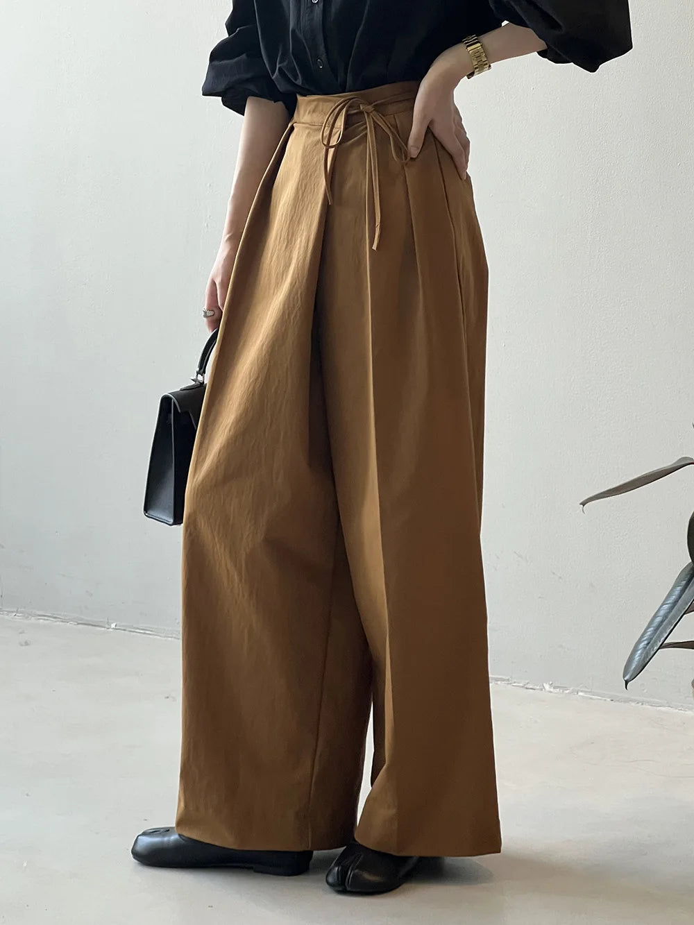 2024 Women Casual Wide Leg High Waist Pants Fashion Clothes Black Brown Pants Female Trousers