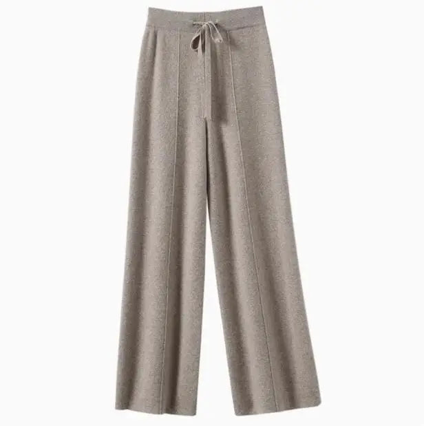 Women Pants Full Length Elastic Waist Knitted Pant Haigh Waist Wide Leg Autumn Winter Warm Stretch Trousers Casual Korean Pants