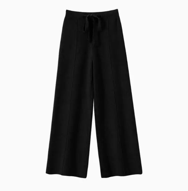 Women Pants Full Length Elastic Waist Knitted Pant Haigh Waist Wide Leg Autumn Winter Warm Stretch Trousers Casual Korean Pants