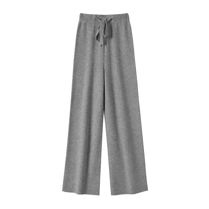Wool Knitted Wide-Leg Pants for Women Loose Leisure All-Matching Soft Glutinous Thickened Straight Long Pants for Outer Wear