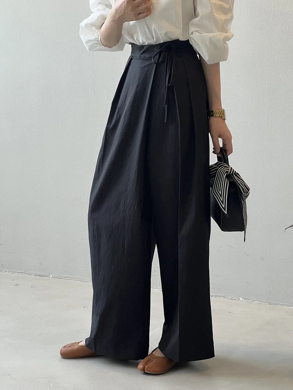2024 Women Casual Wide Leg High Waist Pants Fashion Clothes Black Brown Pants Female Trousers