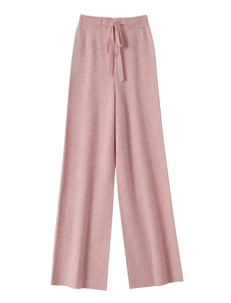 Wool Knitted Wide-Leg Pants for Women Loose Leisure All-Matching Soft Glutinous Thickened Straight Long Pants for Outer Wear