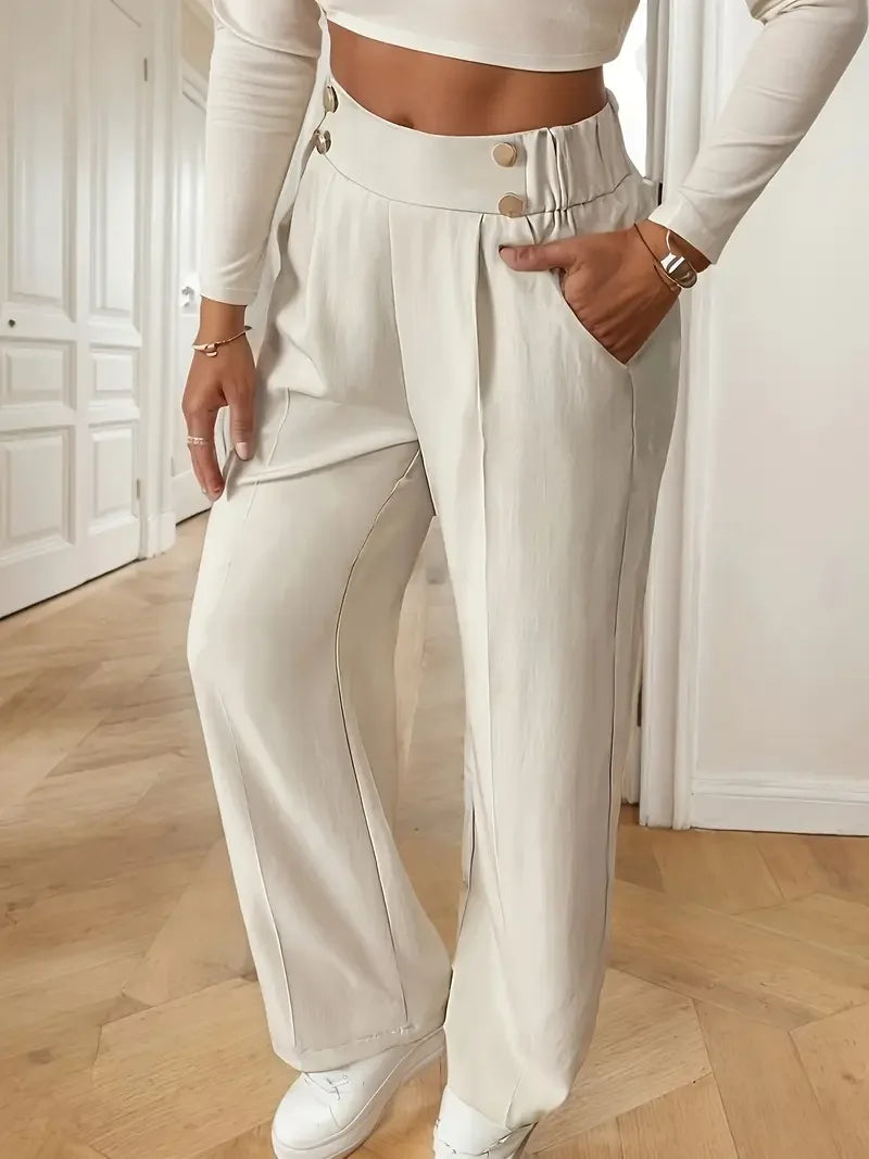 Women's High Waist Wide Leg Pants - 2025 New Flowy Floor-Length Trousers, Minimalist Straight Fit Lounge Pants with Elastic Wais