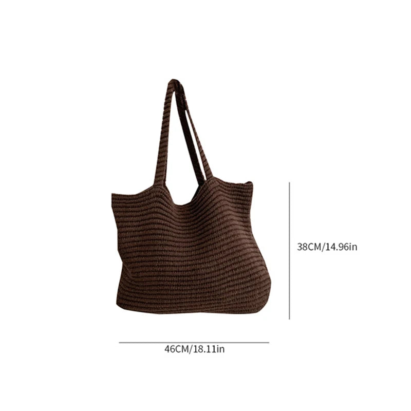 Retro Knitted Handbag for Women Autumn Winter New Design Solid Color Knitted Bag Large Capacity Travel Shoulder Bag