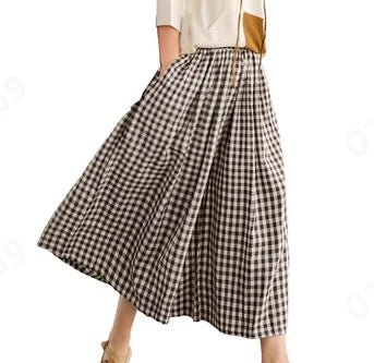 Checkered Culotte High-Waist Pleated Pants