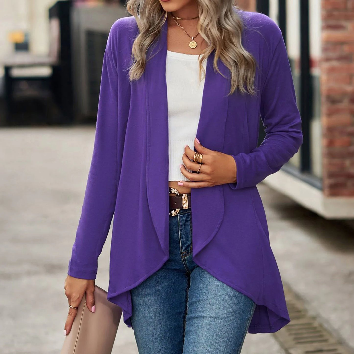 Plus Size Open Front Lightweight Cardigan - Made in Italy