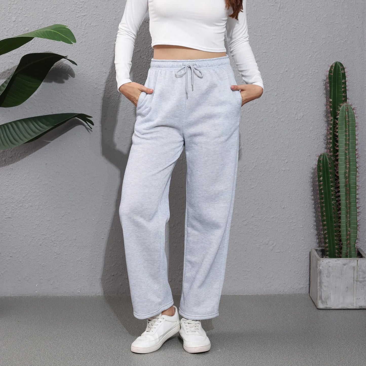 Wide Leg Pants For Women’s Fleece Lined Sweatpants Straight Pants Bottom All-Math Plain Fitness Joggers Pants Travel Basic