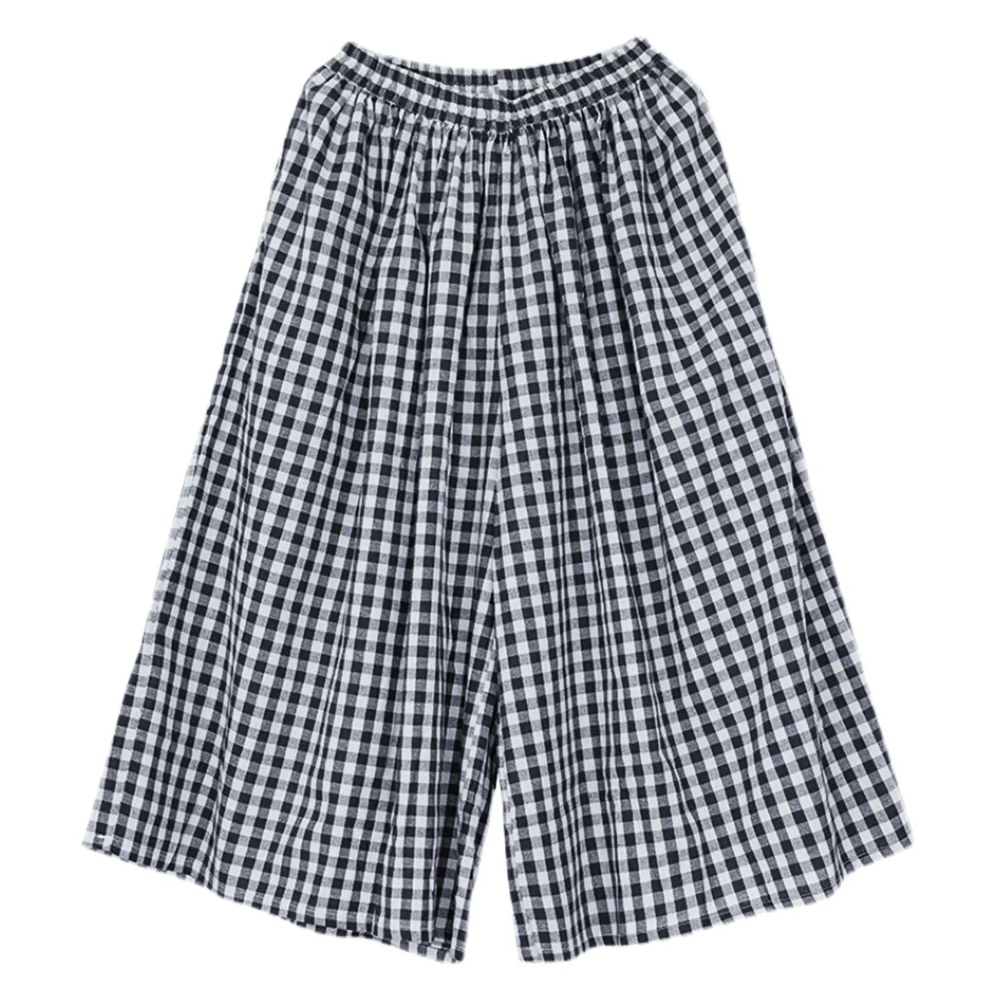 Checkered Culotte High-Waist Pleated Pants