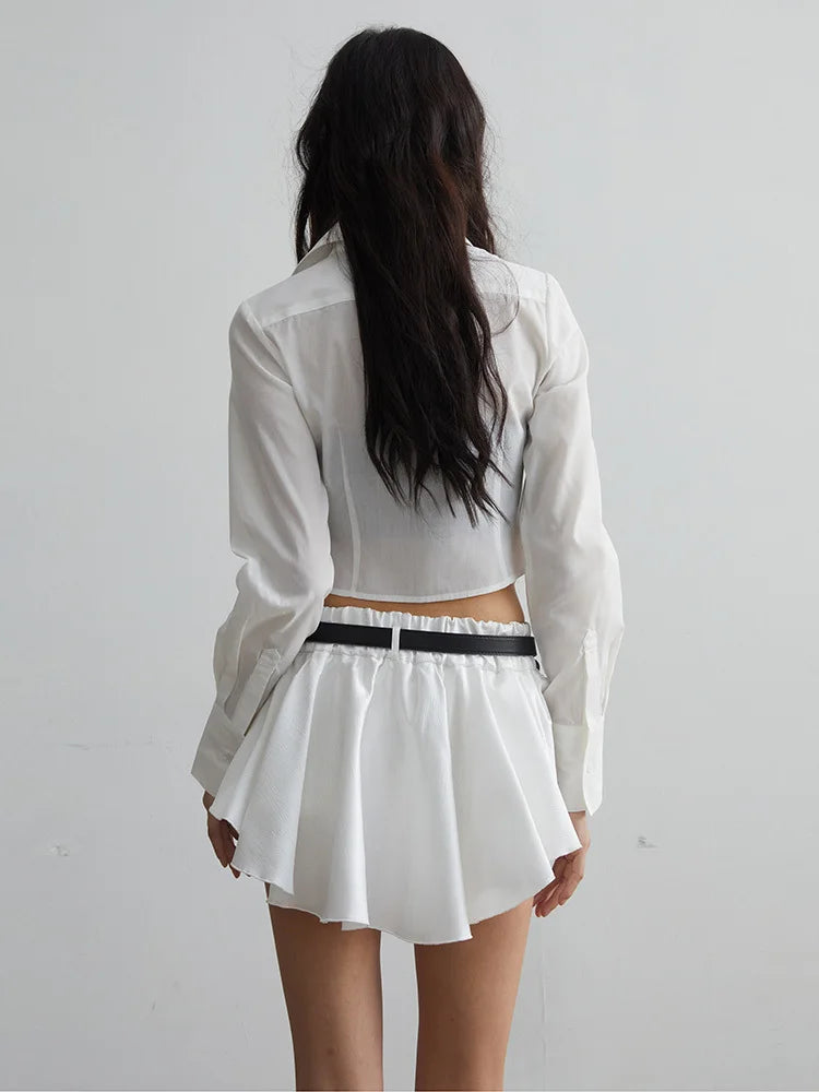 Elegant Ruffled and Spliced Mini Half-Skirt