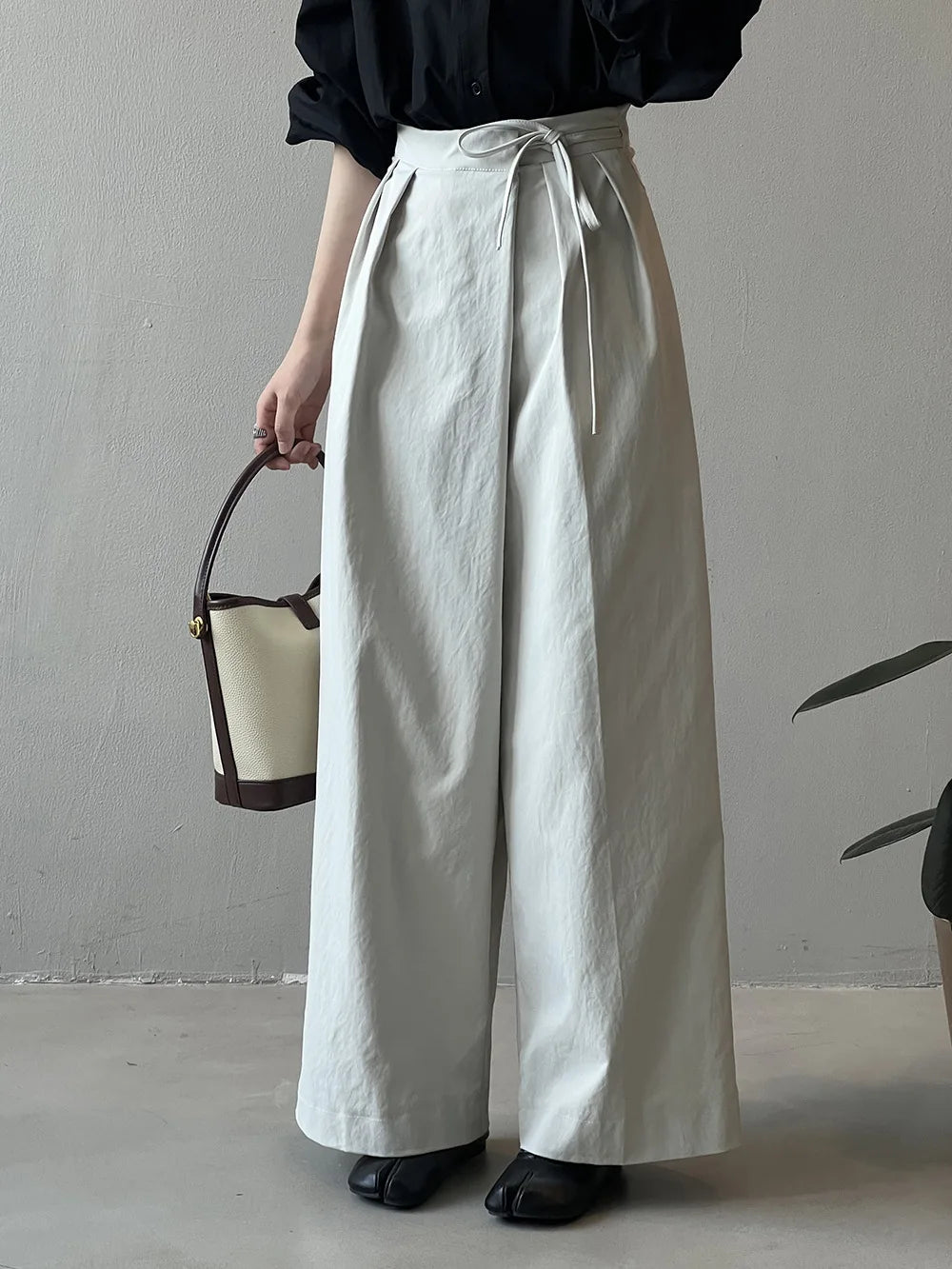 2024 Women Casual Wide Leg High Waist Pants Fashion Clothes Black Brown Pants Female Trousers