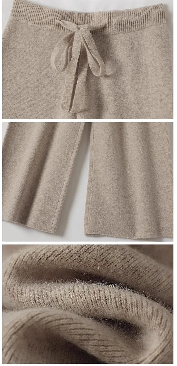 Wool Knitted Wide-Leg Pants for Women Loose Leisure All-Matching Soft Glutinous Thickened Straight Long Pants for Outer Wear