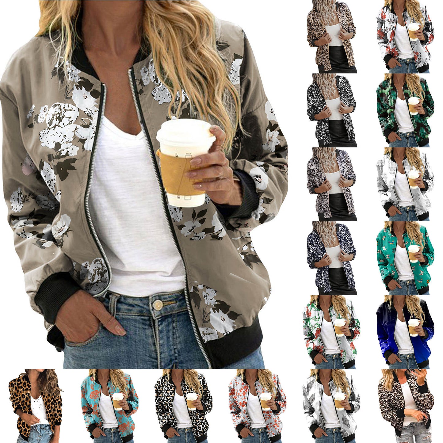 Fashion Leopard Printed Bomber Biker Jackets Women's Autumn Winter Casual Long Sleeve Pockets Coat Female Zipper Slim Outwears