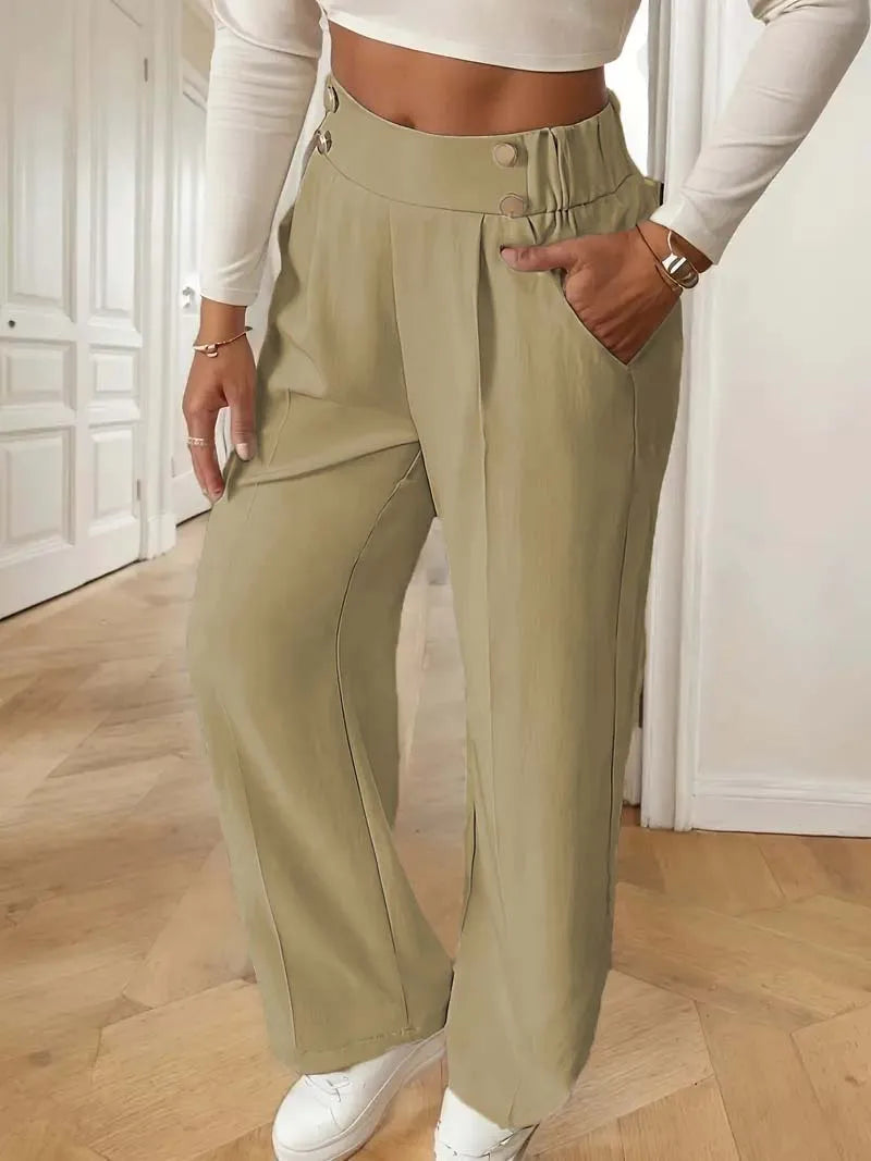 Women's High Waist Wide Leg Pants - 2025 New Flowy Floor-Length Trousers, Minimalist Straight Fit Lounge Pants with Elastic Wais