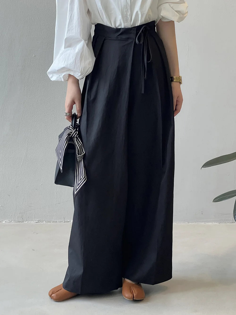 2024 Women Casual Wide Leg High Waist Pants Fashion Clothes Black Brown Pants Female Trousers