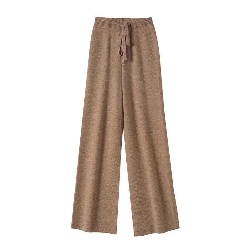 Wool Knitted Wide-Leg Pants for Women Loose Leisure All-Matching Soft Glutinous Thickened Straight Long Pants for Outer Wear