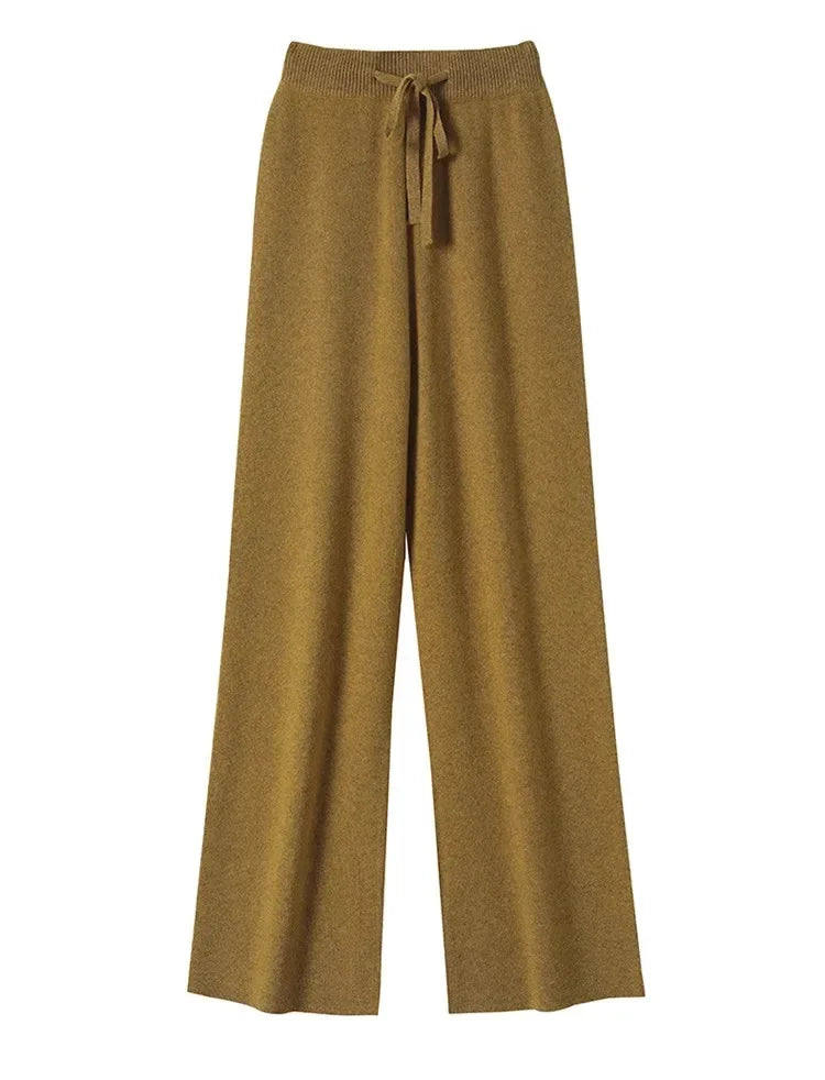 Wool Knitted Wide-Leg Pants for Women Loose Leisure All-Matching Soft Glutinous Thickened Straight Long Pants for Outer Wear