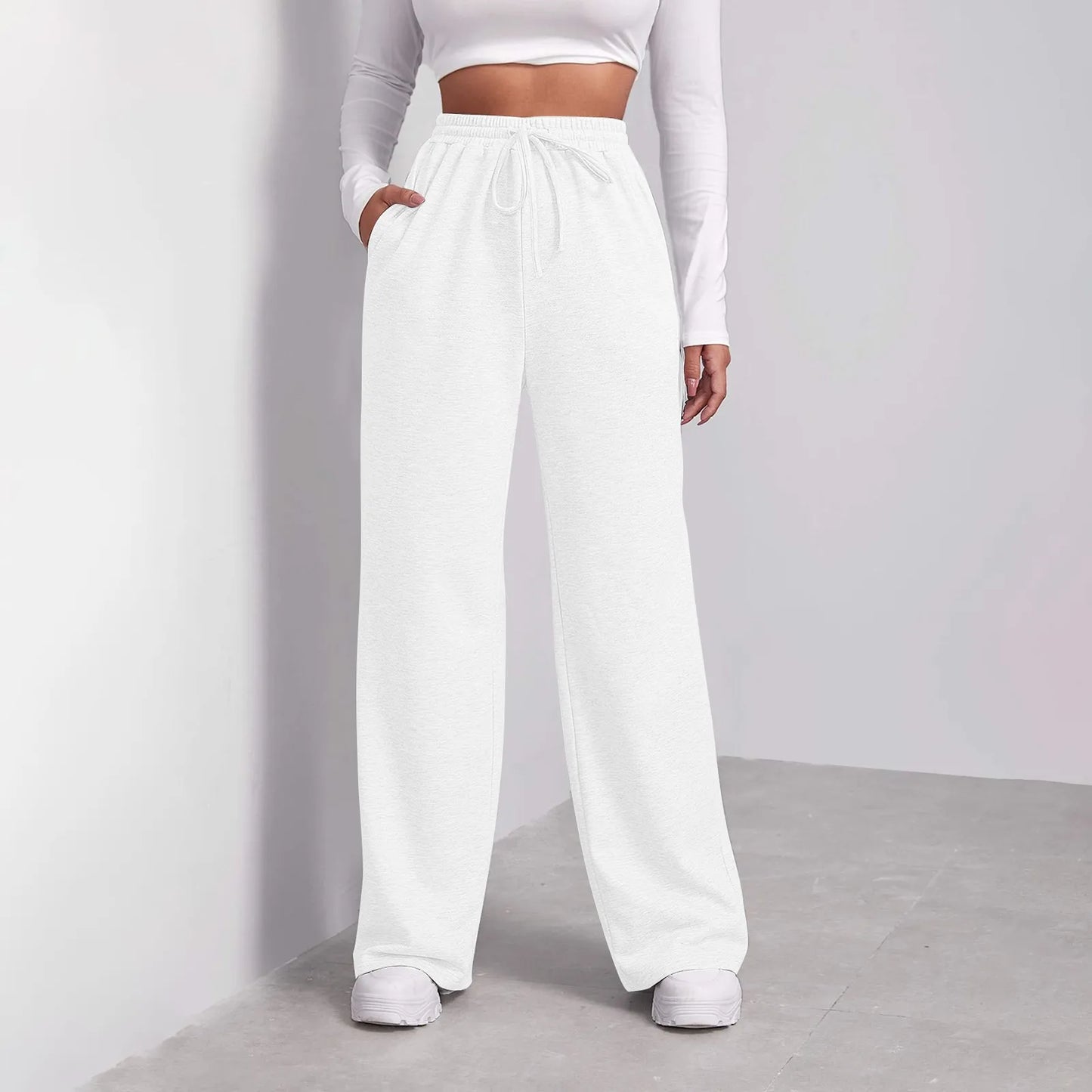 Wide Leg Pants For Women’s Fleece Lined Sweatpants Straight Pants Bottom All-Math Plain Fitness Joggers Pants Travel Basic