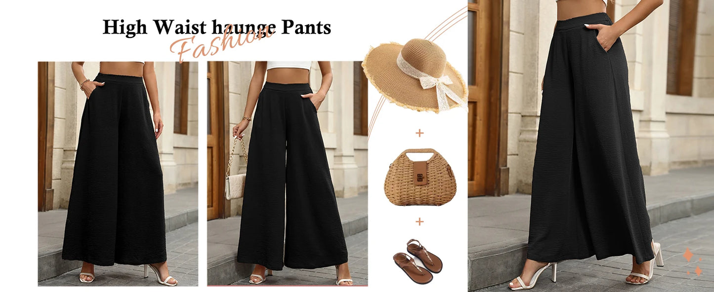 Women's High-Waist Wide Leg Palazzo Pants Casual Lounge Pants