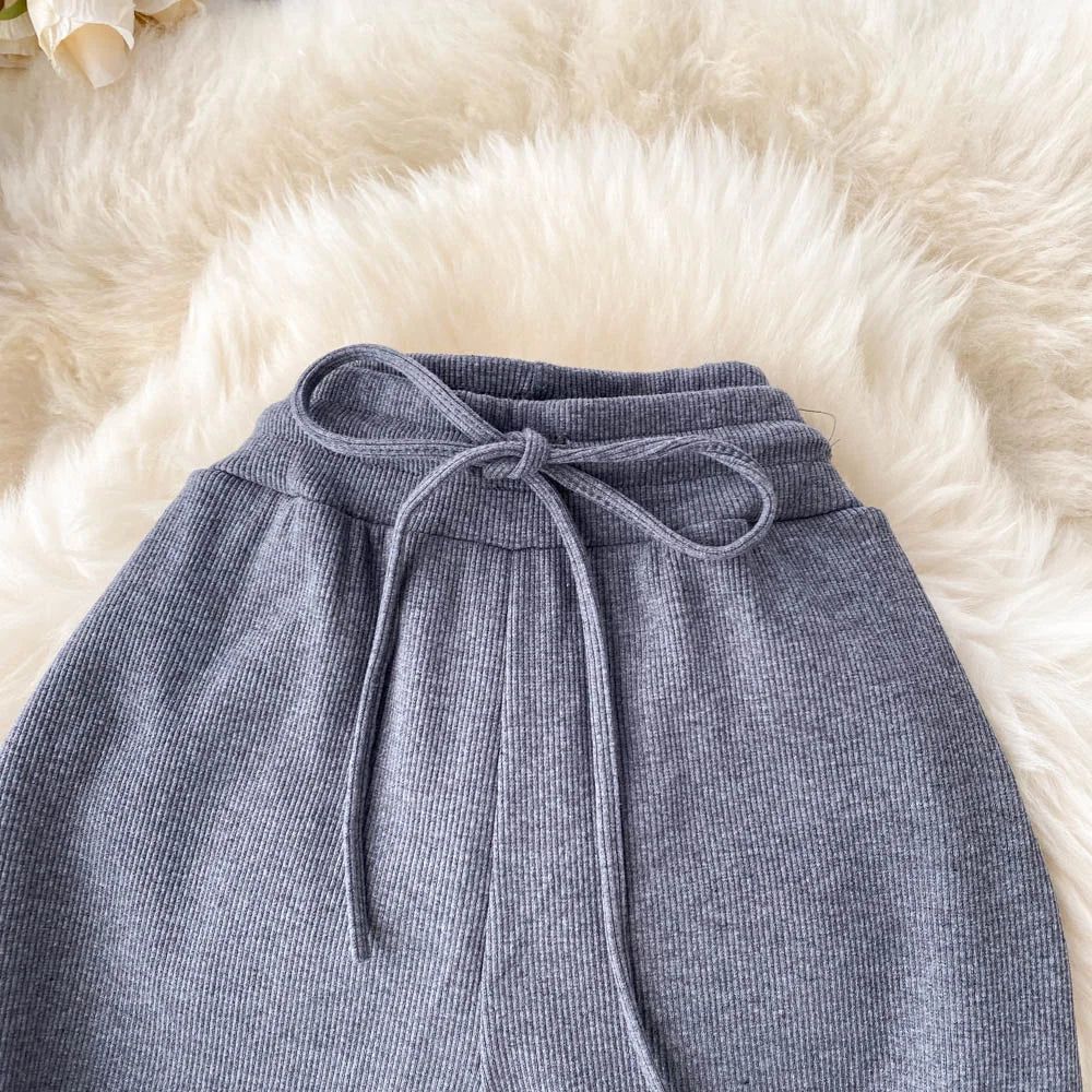 Women Long Pants Solid Fashion Spring Autumn High Elastic Waist Wide Leg Trousers Casual Sportswear Fitness Pants Trousers